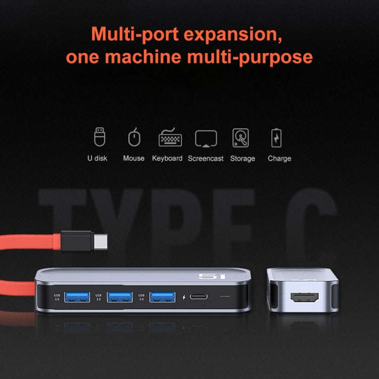 ROCK TR21 USB-C / Type-C to HDMI + USB3.0 x 3 + PD 4K 60Hz 5 in 1 Docking Station, TR21