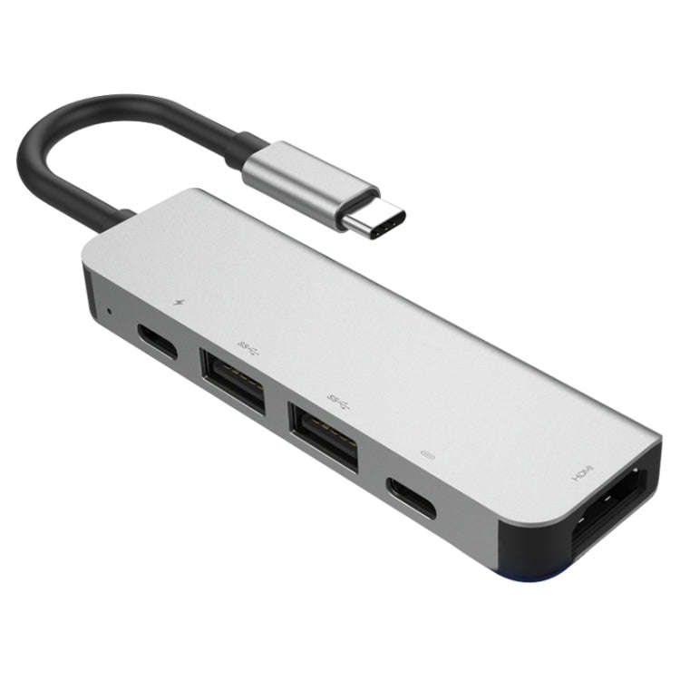 5 in 1 HDMI + USB x 2 + PD x 2 to USB-C / Type-C HUB Adapter, HDMI + USB x 2 + PD x 2