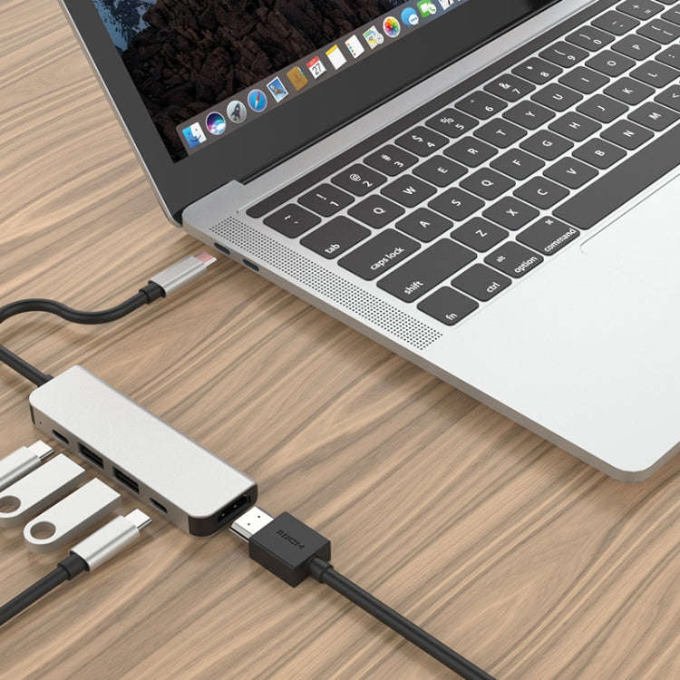 5 in 1 HDMI + USB x 2 + PD x 2 to USB-C / Type-C HUB Adapter, HDMI + USB x 2 + PD x 2