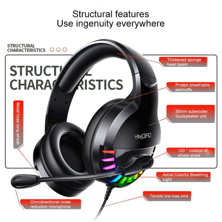YINDIAO Q2 Head-mounted Wired Gaming Headset with Microphone, Version: Single USB Sound Card, Q2 ...