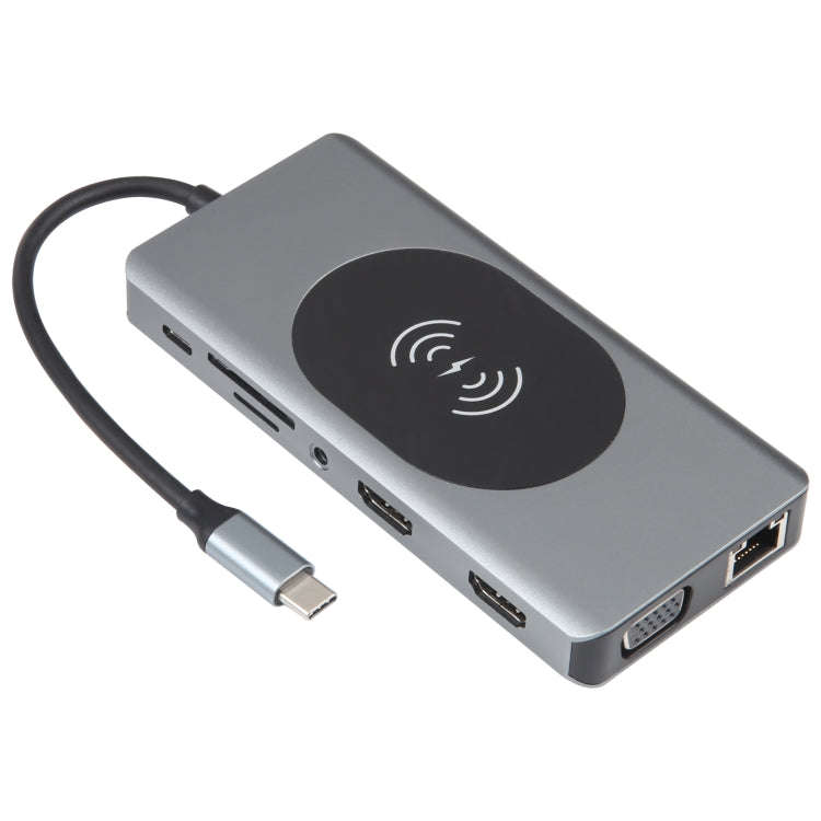 14 in 1 Type-C Docking Station with Wireless Charging(1000M Network Port), 14 in 1