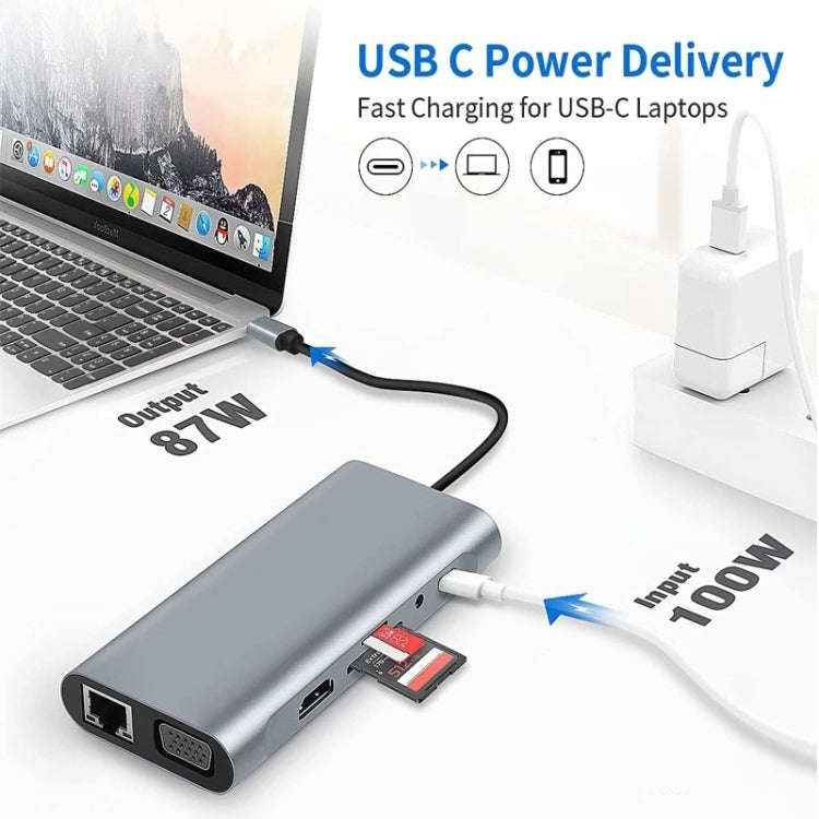 11 in 1 USB-C / Type-C to USB Docking Station HUB Adapter(100M Network Port), 100M Network Port