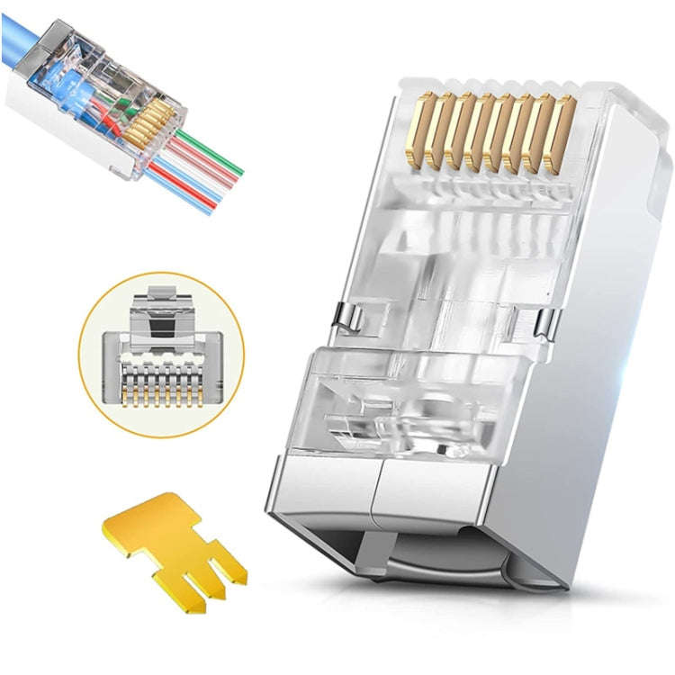 100pcs /Pack Cat6e Shielded Pass Through RJ45 Connector Modular Plug, Cat6e Shielded Pass Through