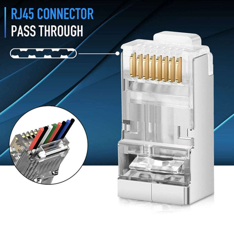 100pcs /Pack Cat6e Shielded Pass Through RJ45 Connector Modular Plug, Cat6e Shielded Pass Through