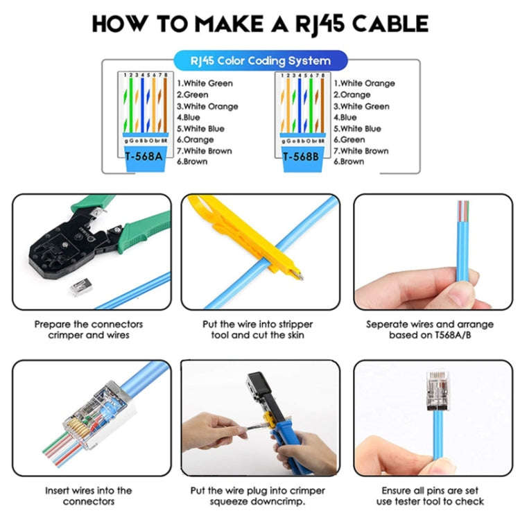100pcs /Pack Cat6e Shielded Pass Through RJ45 Connector Modular Plug, Cat6e Shielded Pass Through