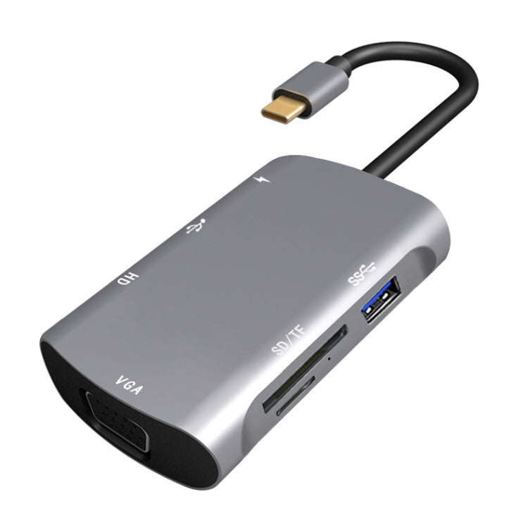 V217E 7 In 1 Type C / USB-C to PD + HDMI + VGA + USB3.0 + UB2.0 + SD / TF Multi-function Type-C /...