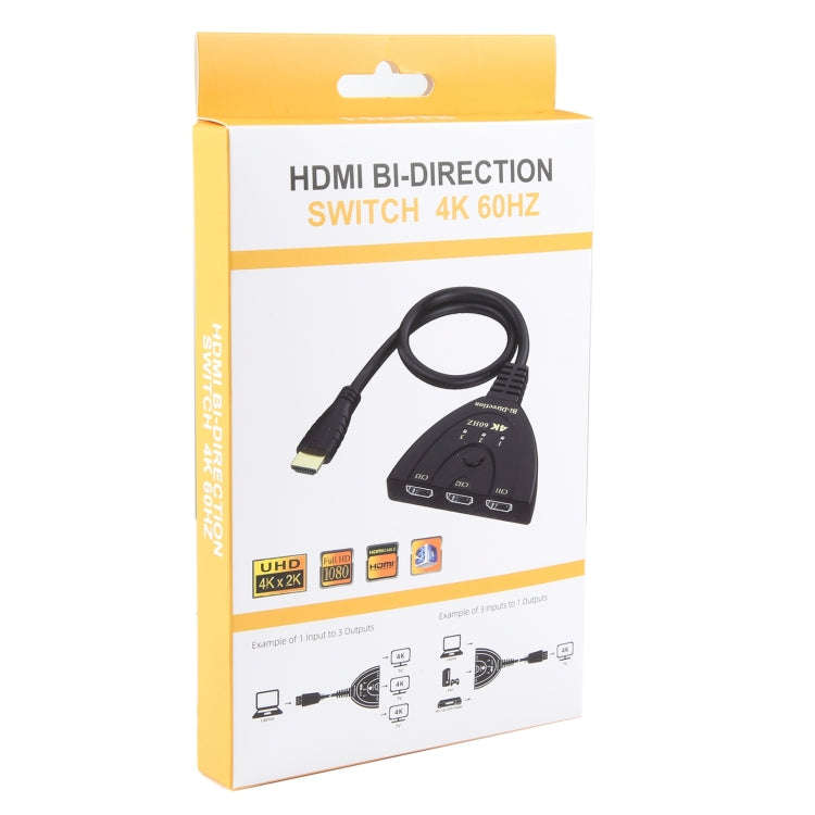 3 x 1 4K 60Hz HDMI Bi-Direction Switcher with Pigtail HDMI Cable, Bi-Direction