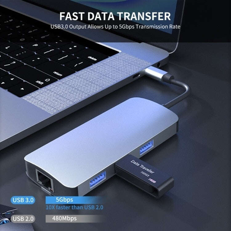 BYL-2209 6 in 1 USB-C / Type-C to USB Multifunctional Docking Station HUB Adapter, BYL-2209