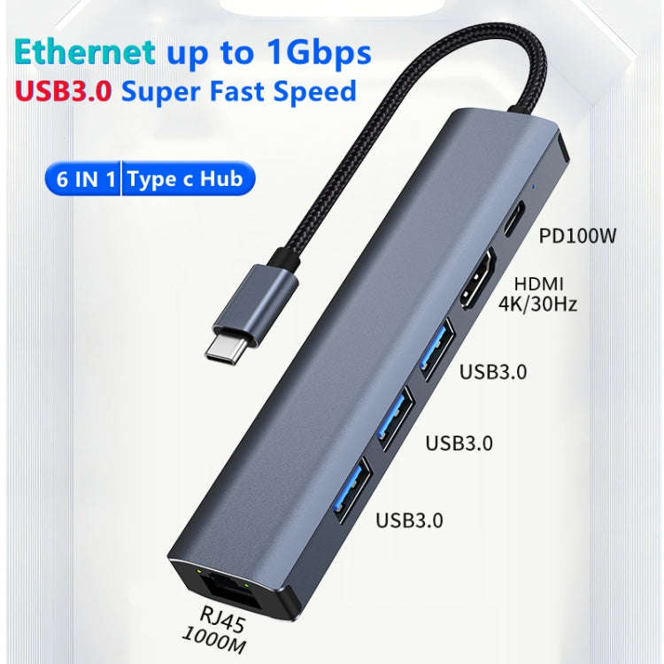 BYL-2210 6 in 1 USB-C / Type-C to USB Multifunctional Docking Station HUB Adapter with 1000M Netw...