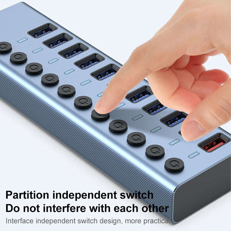 11 in 1 USB 3.0 HUB Splitter with Independent Switch & 12V 4A Power Supply, 11 USB 3.0