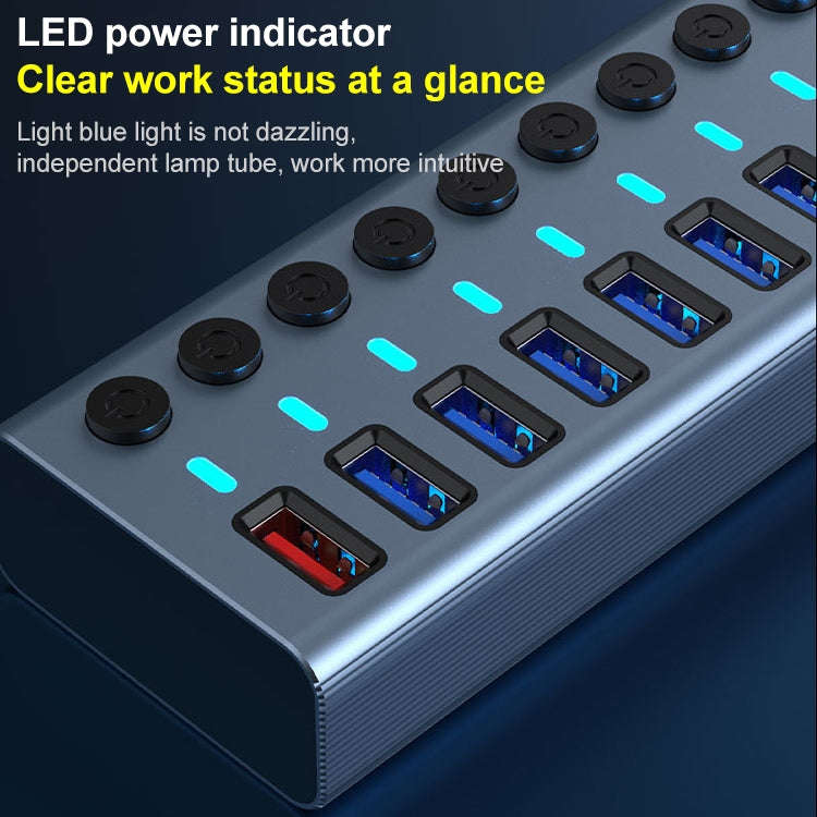 11 in 1 USB 3.0 HUB Splitter with Independent Switch & 12V 4A Power Supply, 11 USB 3.0