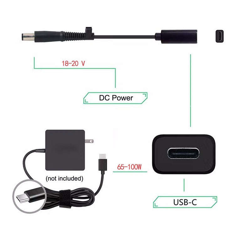 DP USB-C / Type-C to 7.4 x 0.6mm Power Adapter Charger Cable for HP, 2.4 x 0.6mm