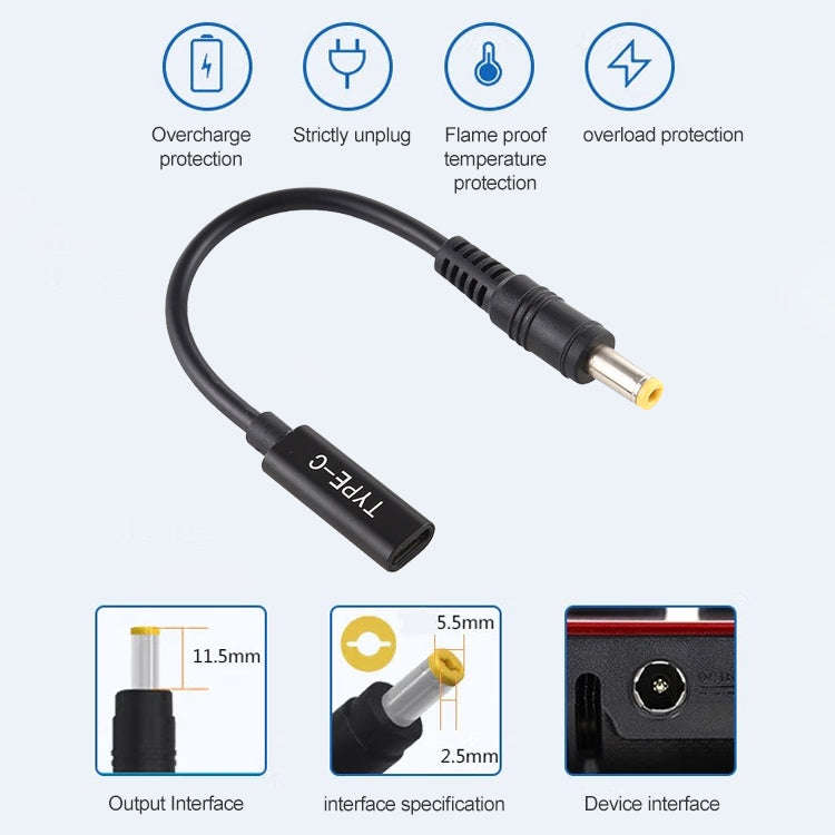 DP USB-C / Type-C to 5.5 x 2.5mm Power Adapter Charger Cable, 5.5 x 2.5mm