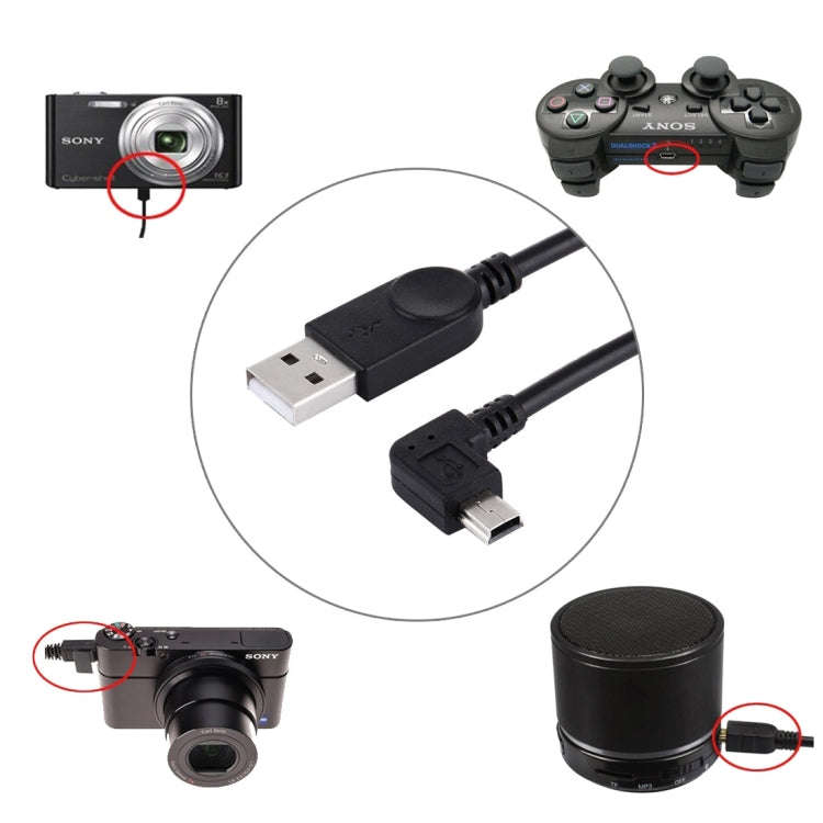 90 Degree Angle Left Mini USB to USB Data / Charging Cable, Length: 28cm, Left Angle Mini USB