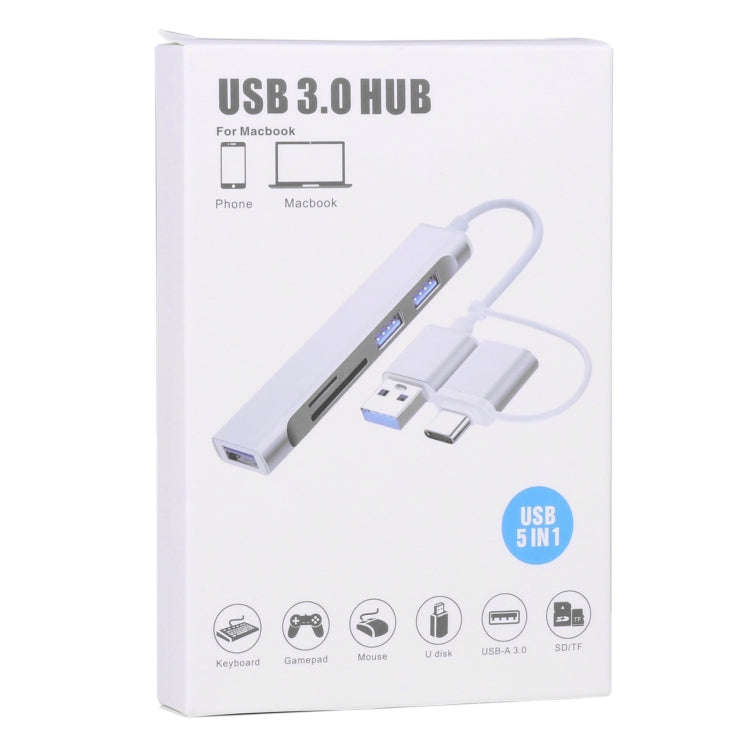 A-807 5 in 1 USB 3.0 and Type-C / USB-C to USB 3.0 HUB Adapter Card Reader, A-807