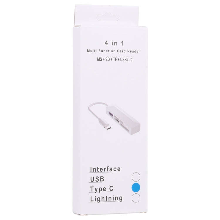 4 in 1 MS + SD + TF + USB2.0 Multi-function Card Reader for Type-C Devices, Type-C