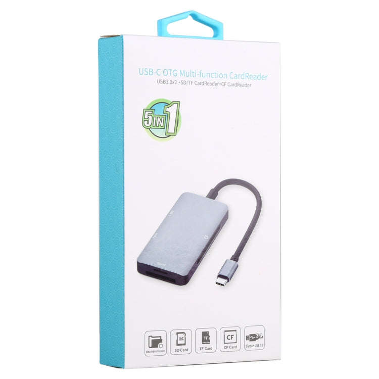 5 In 1 Dual USB 3.0 + CF + TF + SD Multi-function USB-C OTG Card Reader, 5 In 1 USB-C OTG