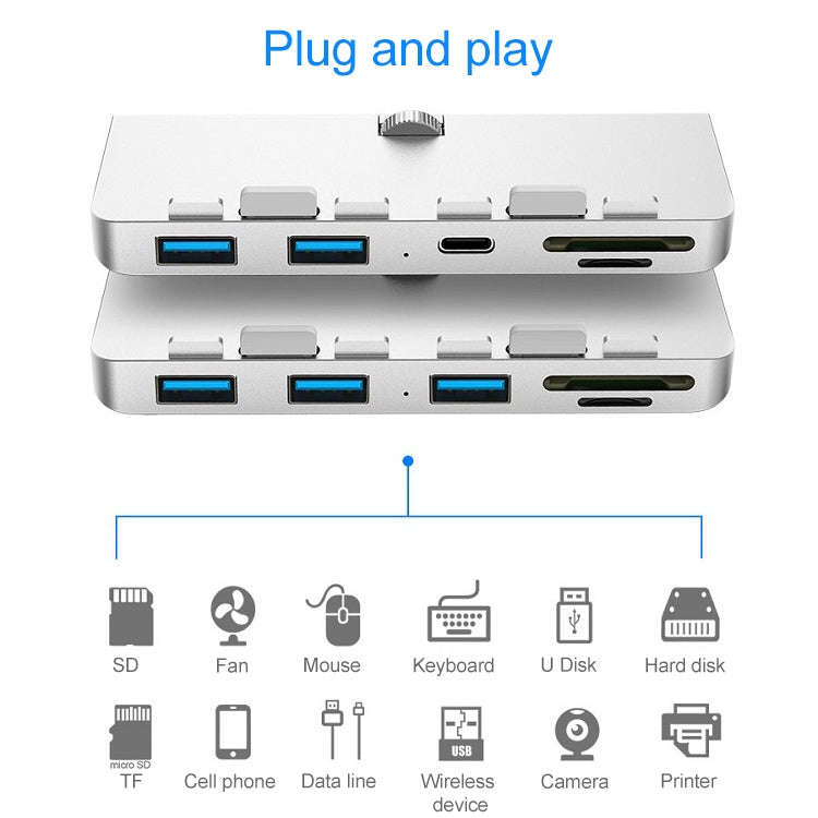 Rocketek For iMac USB3.0 x 3 + SD / TF Multi-function HUB Expansion Dock, USB3.0 x 3 + SD / TF