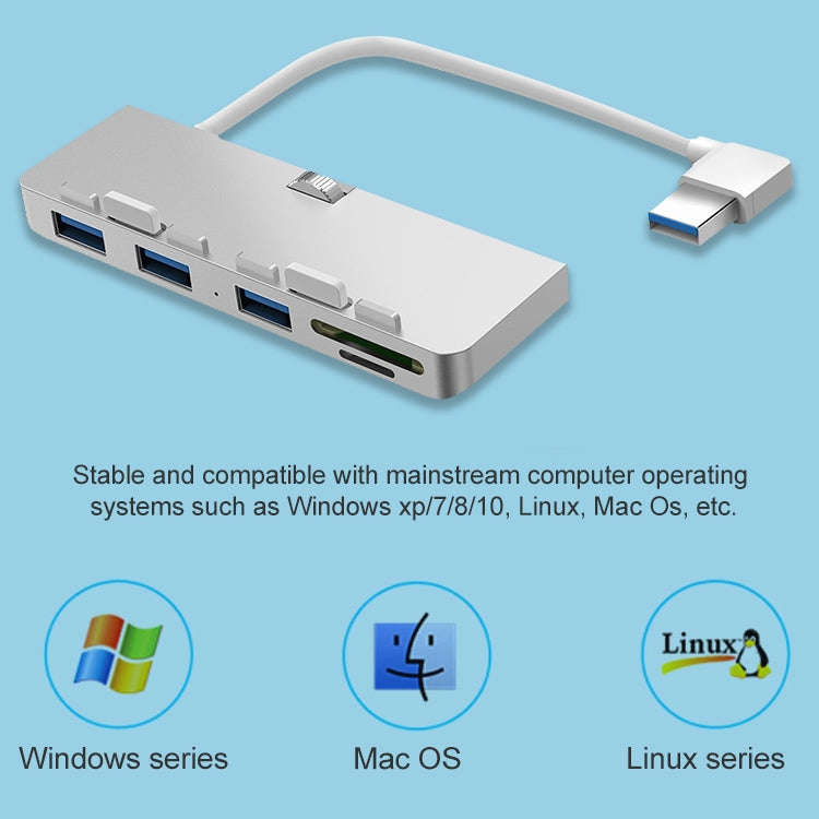 Rocketek For iMac USB3.0 x 3 + SD / TF Multi-function HUB Expansion Dock, USB3.0 x 3 + SD / TF