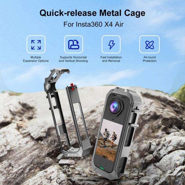 For Insta360 X4 Air PULUZ Metal Protective Cage Rig Housing Frame with Expand Cold Shoe Base, For...