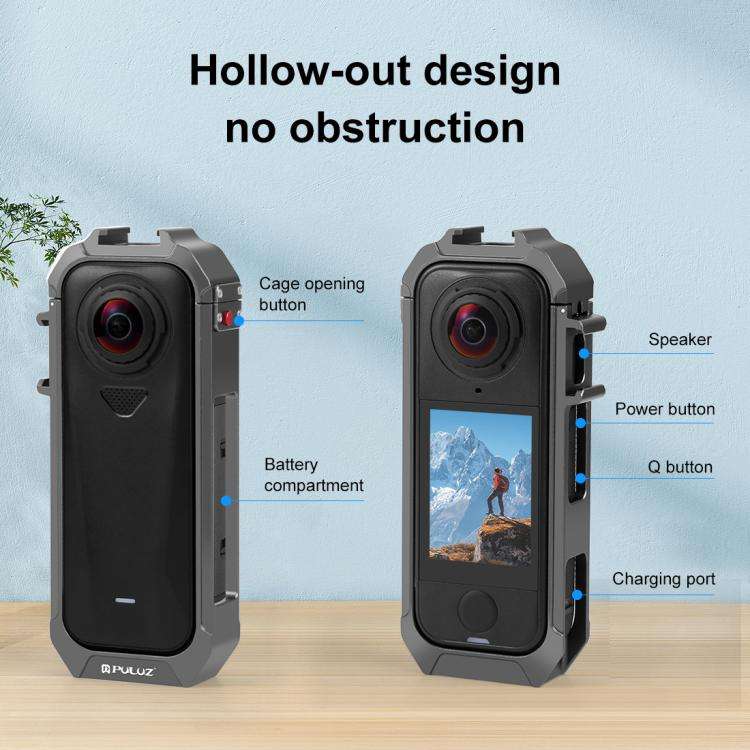 For Insta360 X4 Air PULUZ Metal Protective Cage Rig Housing Frame with Expand Cold Shoe Base, For...