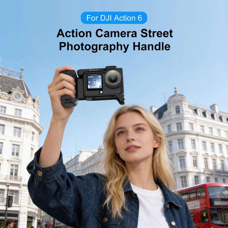 For DJI Osmo Action 6 PULUZ Street Photography Handle Ergonomic Hand Grip Cage Frame with Cold Sh...