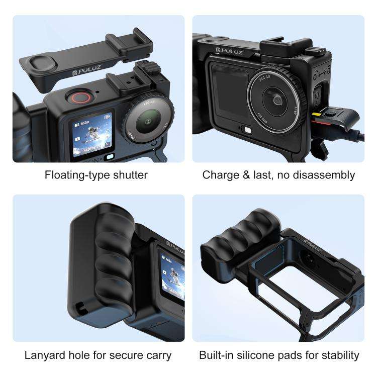 For DJI Osmo Action 6 PULUZ Street Photography Handle Ergonomic Hand Grip Cage Frame with Cold Sh...