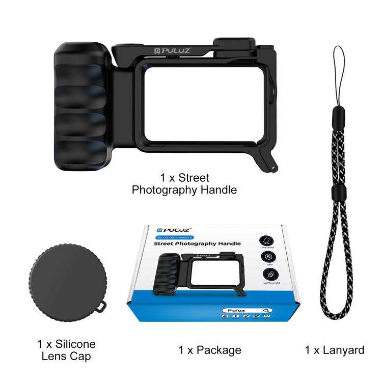 For DJI Osmo Action 6 PULUZ Street Photography Handle Ergonomic Hand Grip Cage Frame with Cold Sh...