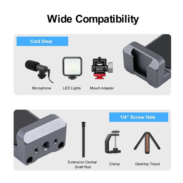 PULUZ Cold Shoes Aluminum Alloy Phone Clamp Holder Bracket