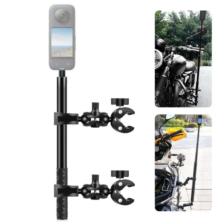 PULUZ Motorcycle Double Dual-heads Crabs Clamps Handlebar Fixed Mount 150cm Selfie Stick, Double ...