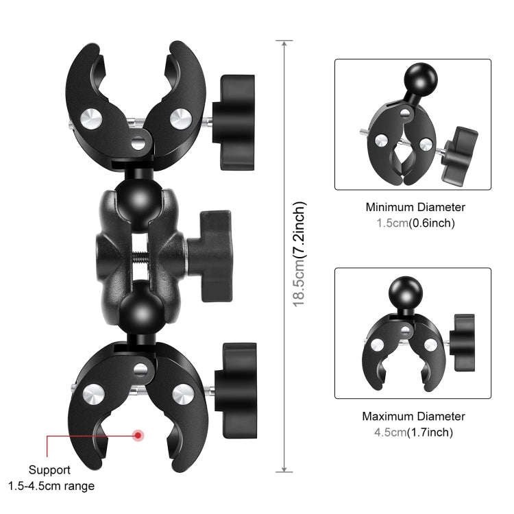 PULUZ Motorcycle Double Dual-heads Crabs Clamps Handlebar Fixed Mount 150cm Selfie Stick, Double ...