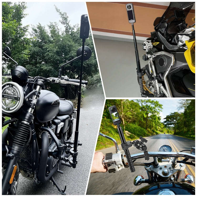 PULUZ Motorcycle Double Dual-heads Crabs Clamps Handlebar Fixed Mount 150cm Selfie Stick, Double ...