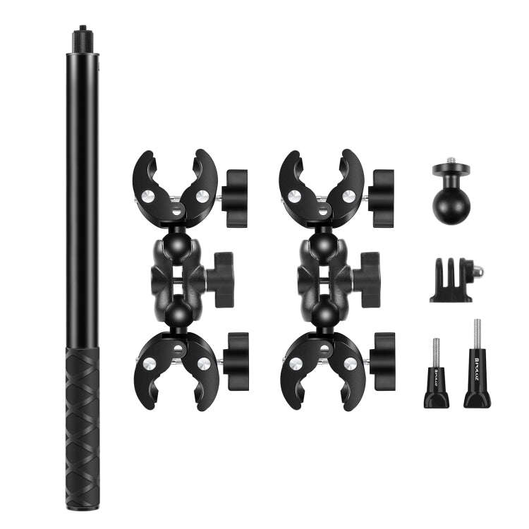 PULUZ Motorcycle Double Dual-heads Crabs Clamps Handlebar Fixed Mount 150cm Selfie Stick, Double ...