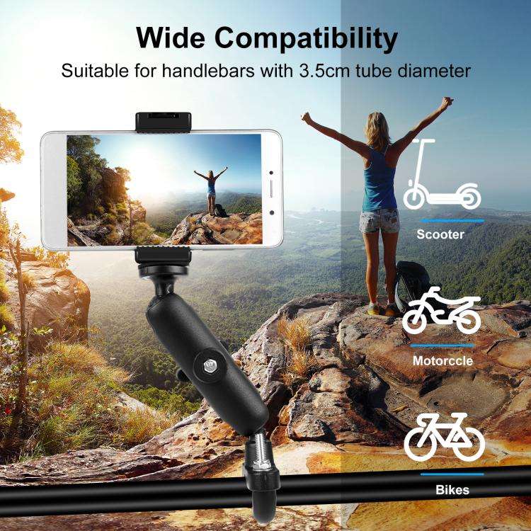 PULUZ Motorcycle Handlebar Fixed Mount U-Bolt Base Holder for DJI, Insta360, GoPro and Other Acti...