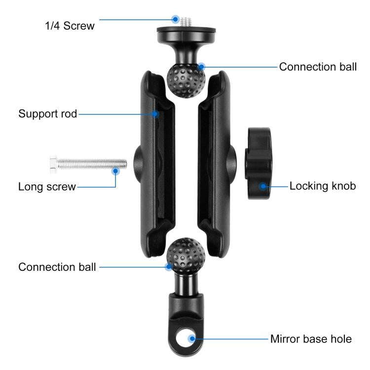 PULUZ Motorcycle Holder Mirror Base Hole Fixed Mount for DJI, Insta360, GoPro and Other Action Ca...
