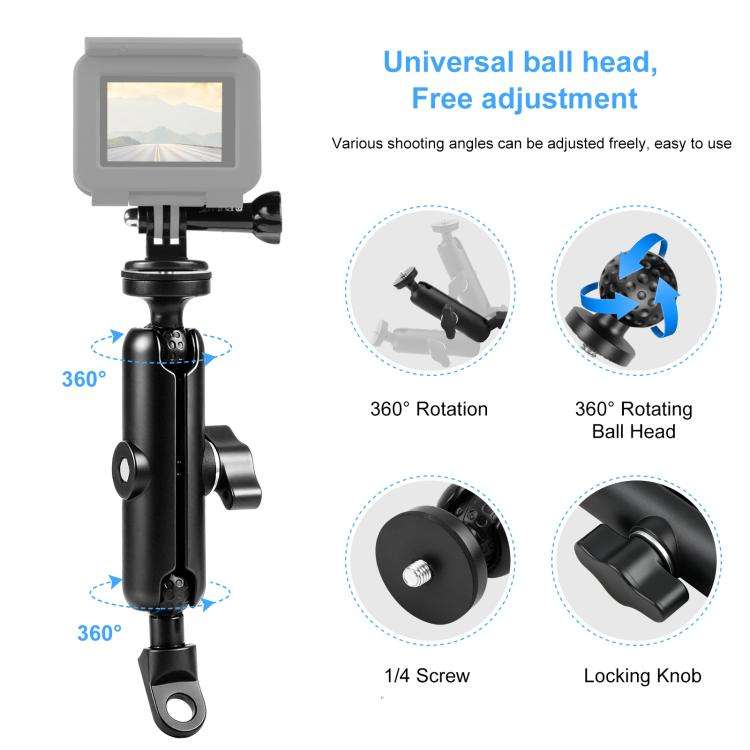 PULUZ Motorcycle Holder Mirror Base Hole Fixed Mount for DJI, Insta360, GoPro and Other Action Ca...