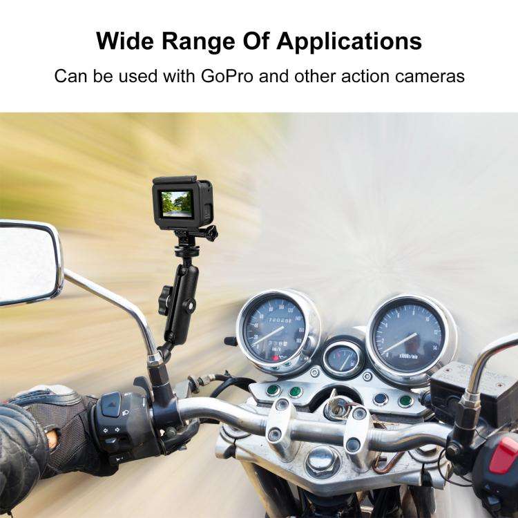 PULUZ Motorcycle Holder Mirror Base Hole Fixed Mount for DJI, Insta360, GoPro and Other Action Ca...