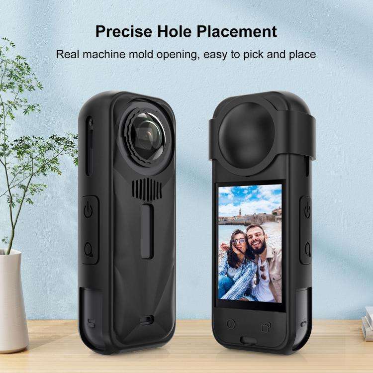 For Insta360 X5 PULUZ Silicone Protective Case with Lens Cover, Silicone Case with Lens Cover (Bl...