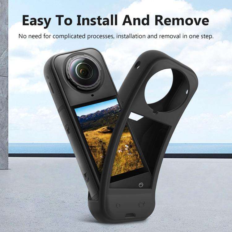 For Insta360 X5 PULUZ Silicone Protective Case with Lens Cover, Case with Lens Cover (Black)