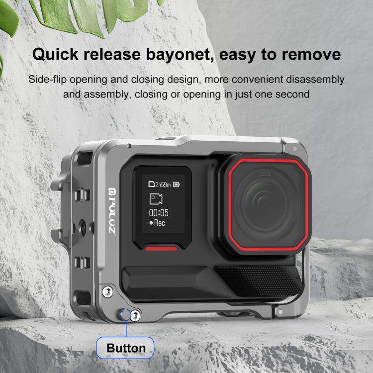 For Insta360 Ace Pro 2 PULUZ Aluminum Alloy Protective Cage Rig Dual Cold Shoe Housing Frame, For...