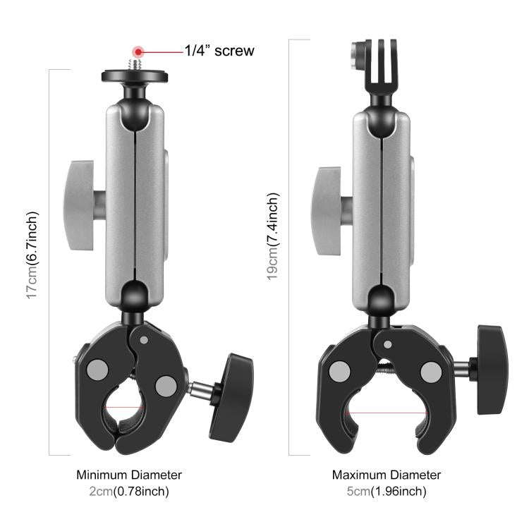 PULUZ Motorcycle Crab Pliers Clip Arm Mount with Mount Adapter & Long Screw