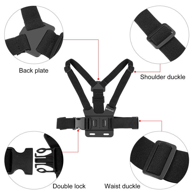 PULUZ  5 in 1 Adjustable Body Mount Belt Chest Strap with Phone Clamp & J Hook Mount & Long Screw...
