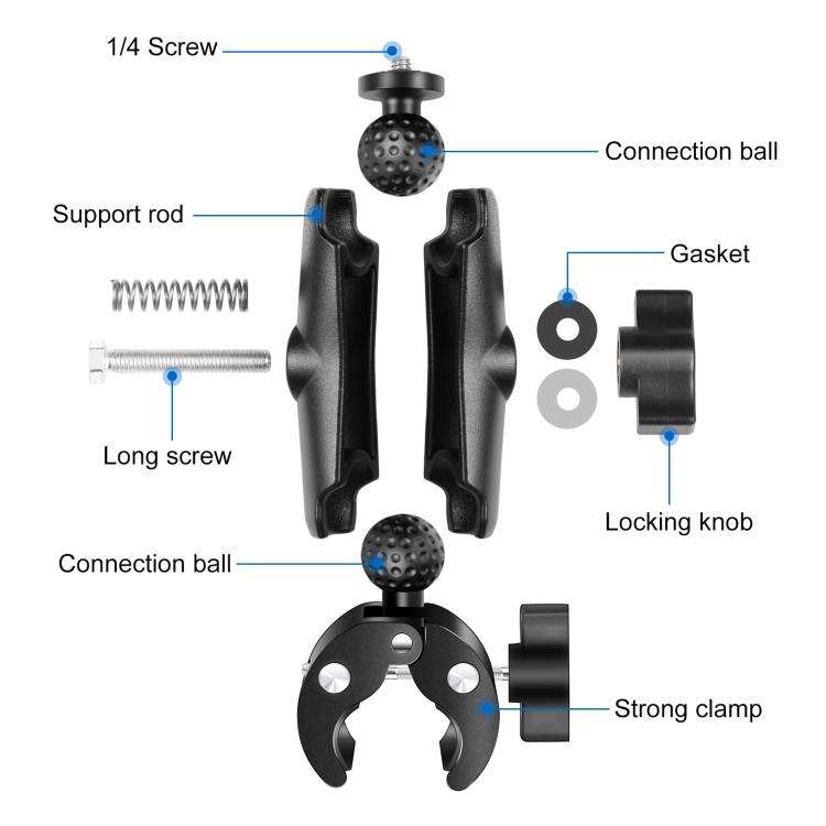 PULUZ Motorcycle Crab Clamp Handlebar Fixed Mount Holder for DJI, Insta360, GoPro and Other Actio...