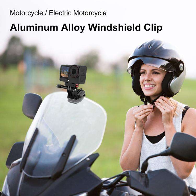 PULUZ Motorcycle Windshield Action Camera Mount Clip for GoPro Hero12 Black / DJI Osmo Action 4 /...