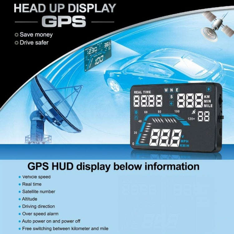Q7 5.5 inch Car GPS HUD Vehicle-mounted Head Up Display Security System, Support Speed & Real Tim...