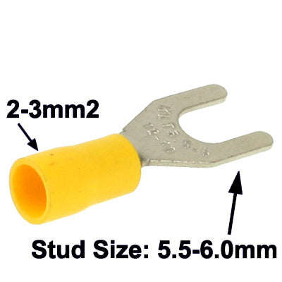100pcs SV5.5-6.0mm DIY Spade Terminal Connectors, Cable size: 2-3mm2 (100pcs in one packaging, th...