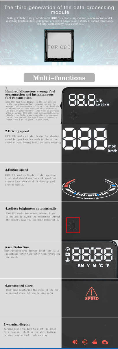 E300 5.5 inch Car OBDII / EUOBD HUD Vehicle-mounted Head Up Display Security System, Support Spee...