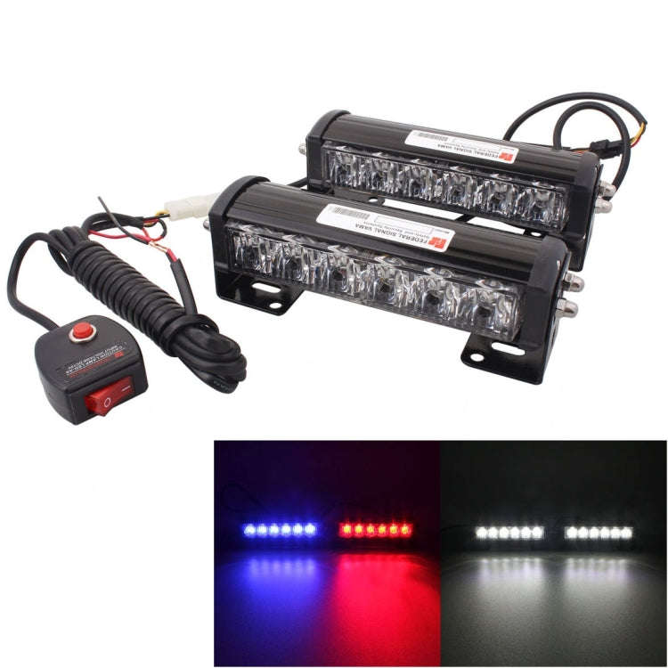2 PCS  6 inch 6 LED 2 x 18W Car Flash Warning Light Red + Blue Change White Waterproof Emergency ...