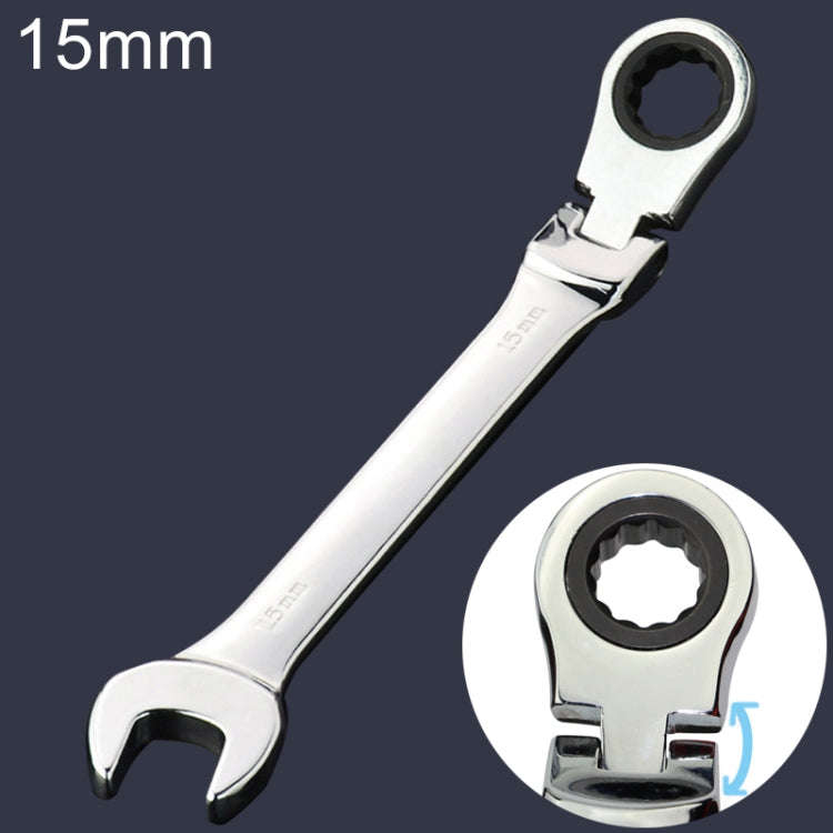 15mm Dual-use Opening Plum Ratcheting Angled Wrench , Length: 19.5cm, 15mm