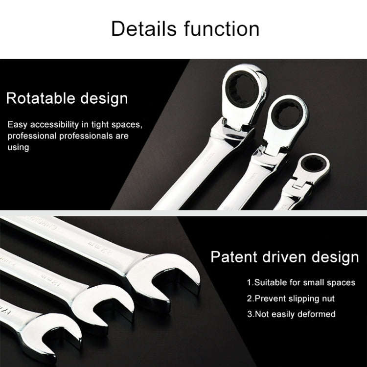 15mm Dual-use Opening Plum Ratcheting Angled Wrench , Length: 19.5cm, 15mm